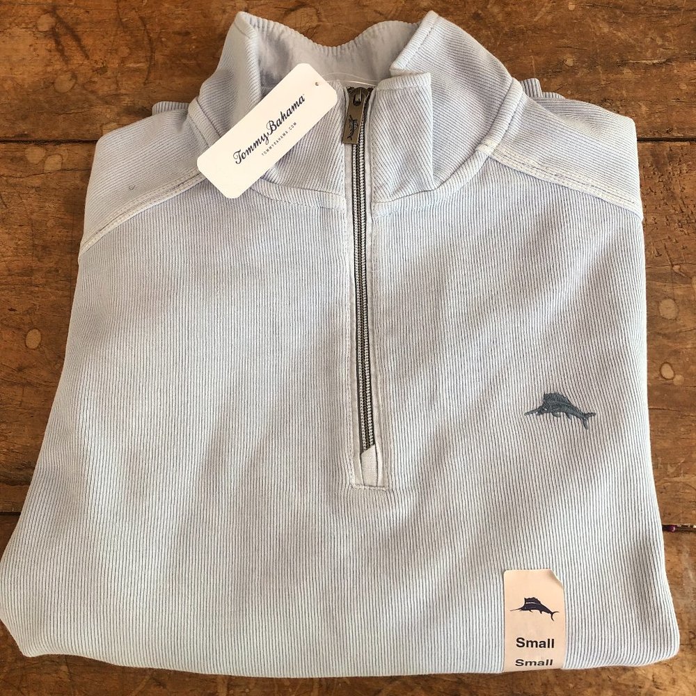 BRAND NEW W/ TAGS: Tommy Bahama Light Blue Half Zip